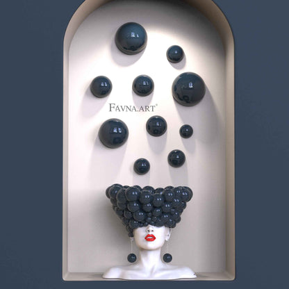 Contemporary sculpture composition “Thoughts” with 10 wall spheres, blue