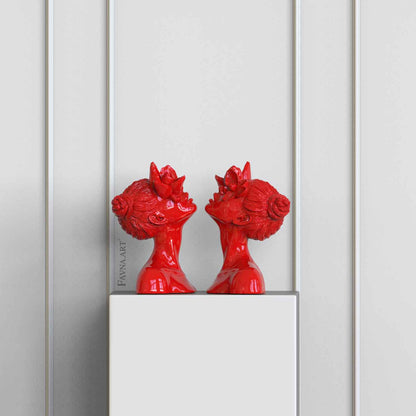 Tabletop lady bust in bold red color for home decor "Daughter of Faunus" by "Favna.Art"