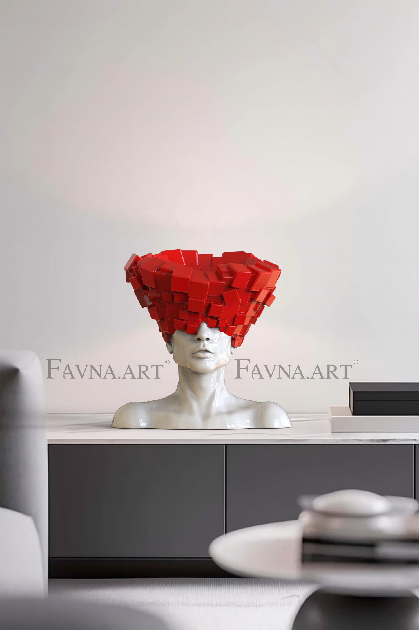 Conceptual Sculpture “Thoughts” — Man. Art Bust in red