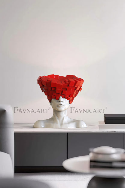 Conceptual Sculpture “Thoughts” — Man. Art Bust in red