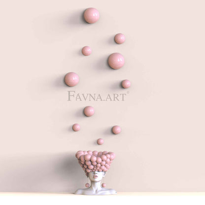 Conceptual Art Composition  “Thoughts”, Wall Art- Sculpture and wall-mounted half-spheres in sky pink colour.