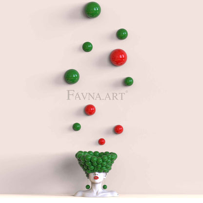 Conceptual Art Composition  “Thoughts”, Wall Art- Sculpture and wall-mounted half-spheres green