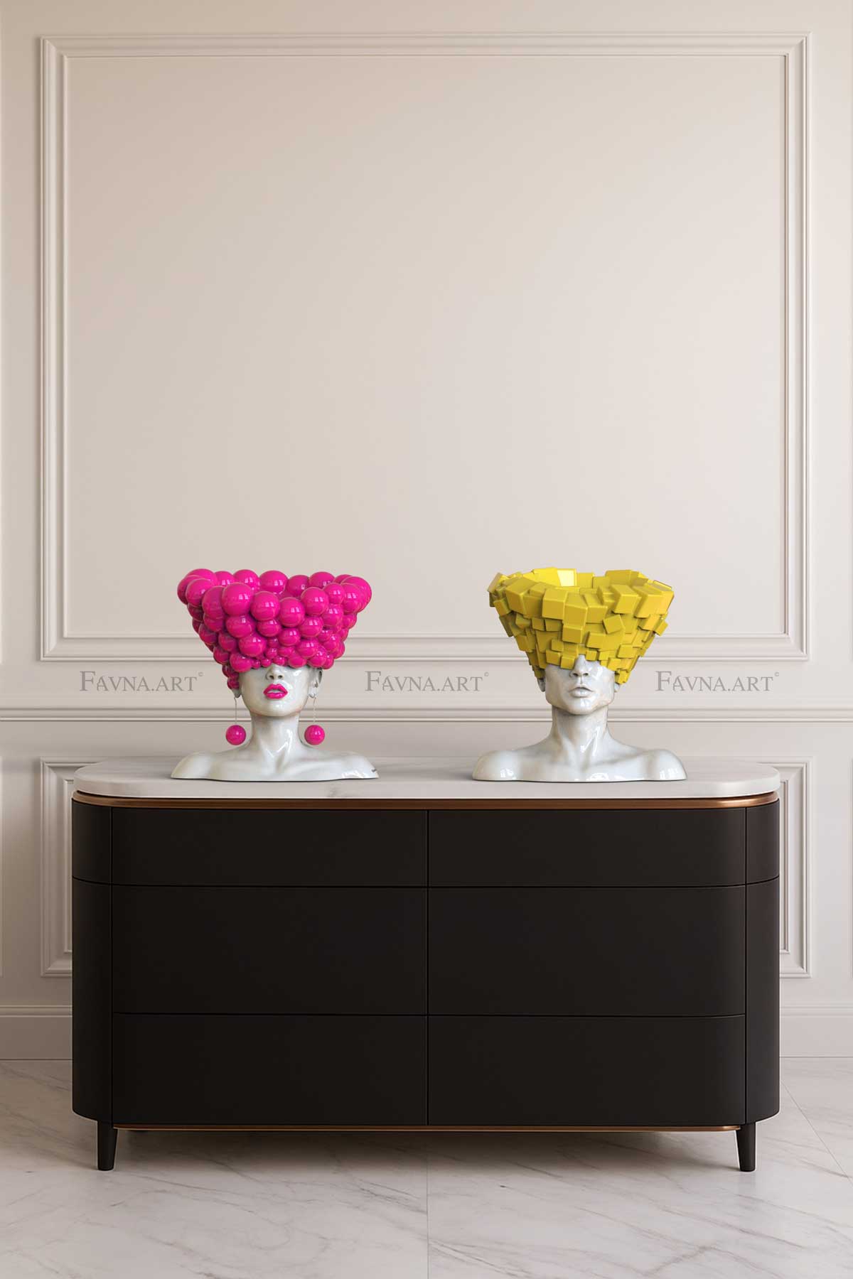 Art Composition — man and woman conceptual sculpture set “Thoughts” | Abstract art | barbie pink