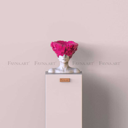 Conceptual Sculpture “Thoughts” — Man. Art Bust, barbie pink color