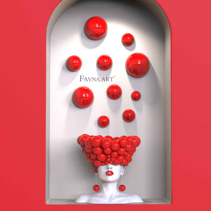 Conceptual sculpture "Thoughts" with bubble wall art – Artistic composition set for living room, red polka dots interior design