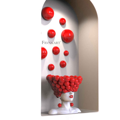 Conceptual sculpture "Thoughts" with bubble wall art – Artistic composition set for living room, red polka dots interior design