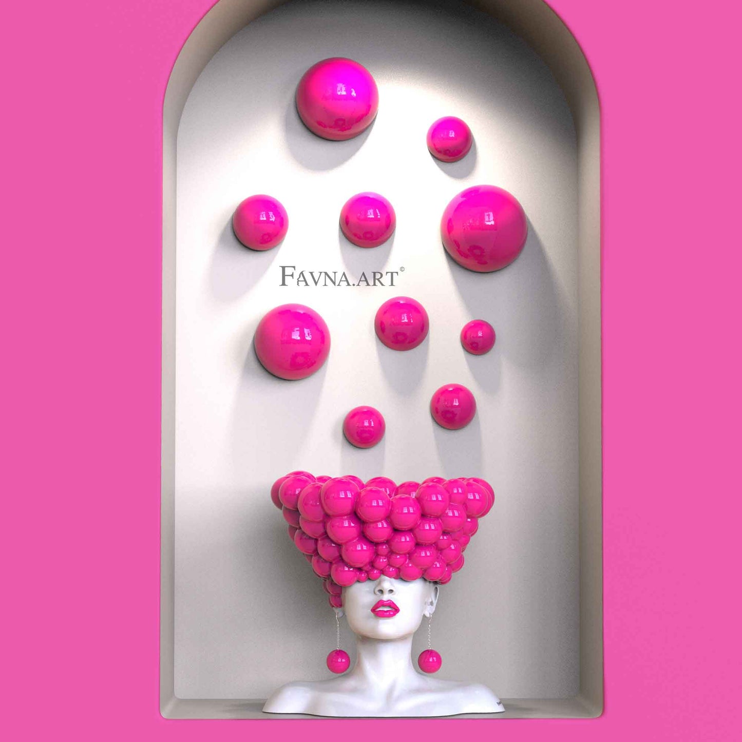 Decorazione da parete astratta moderna con sfere rose – Scultura artistica “Pensieri” per soggiorno e design d’interni  – Composizione da Parete e Arte Moderna