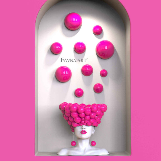 Conceptual Sculpture “Thoughts” with Wall Spheres – Modern Pink Art for Home Decor, Made in Italy