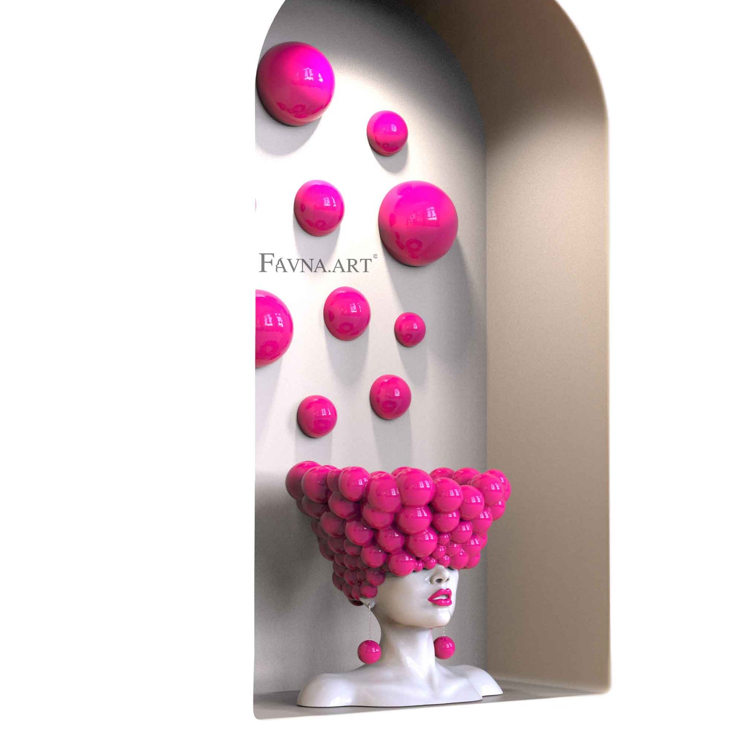 Decorazione da parete astratta moderna con sfere rose – Scultura artistica “Pensieri” per soggiorno e design d’interni  – Composizione da Parete e Arte Moderna