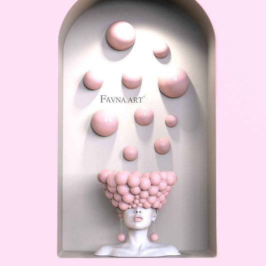 Conceptual Art Composition  “Thoughts”, Wall Art- Sculpture and wall-mounted half-spheres in sky pink colour.