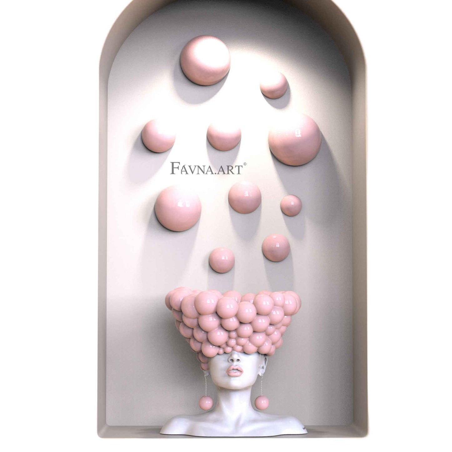 Conceptual Art Composition  “Thoughts”, Wall Art- Sculpture and wall-mounted half-spheres in sky pink colour.