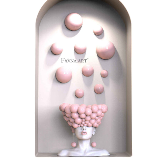 Conceptual Art Composition  “Thoughts”, Wall Art- Sculpture and wall-mounted half-spheres in sky pink colour.