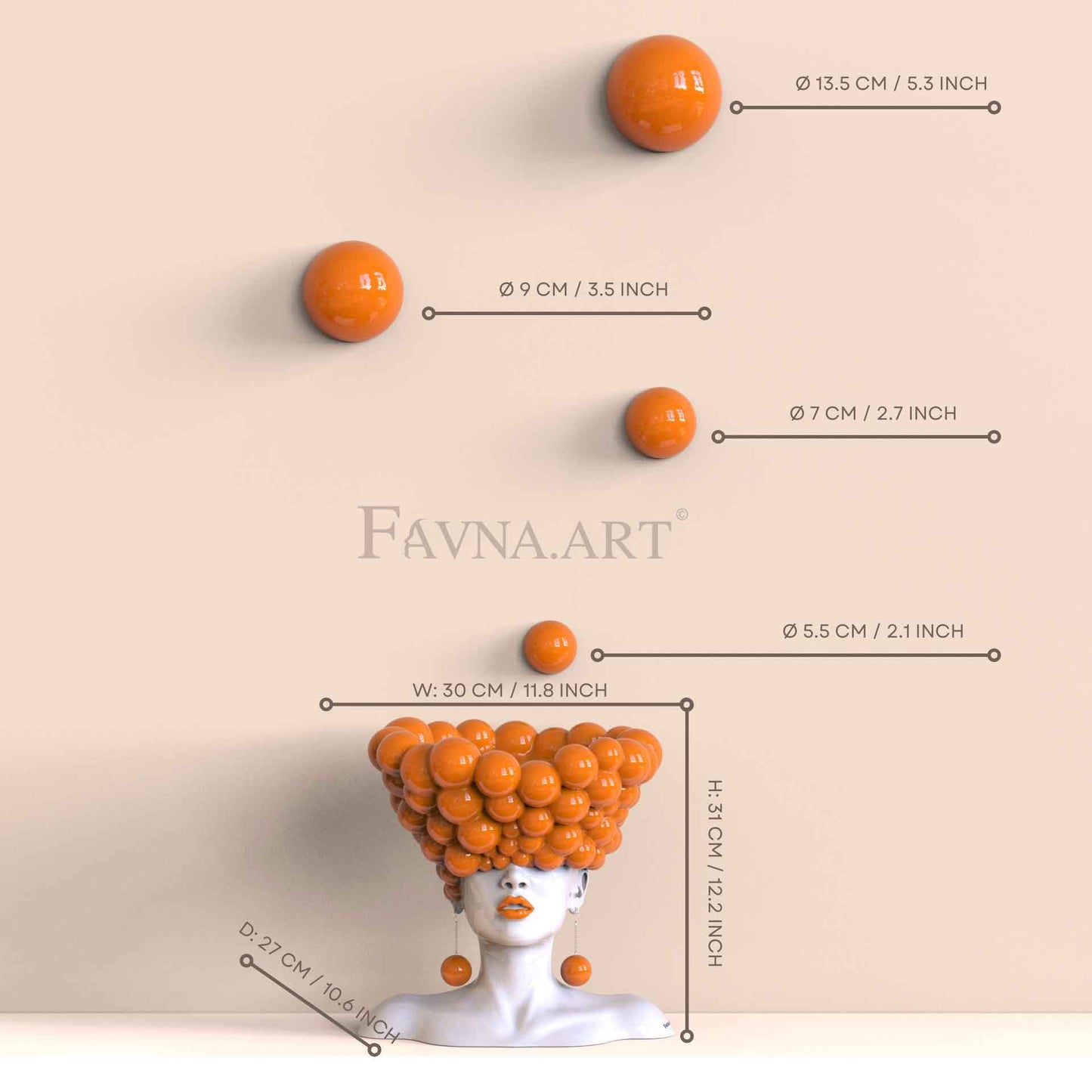 Conceptual Sculpture “Thoughts” & Wall Art Composition – Orange Edition, Made in Italy