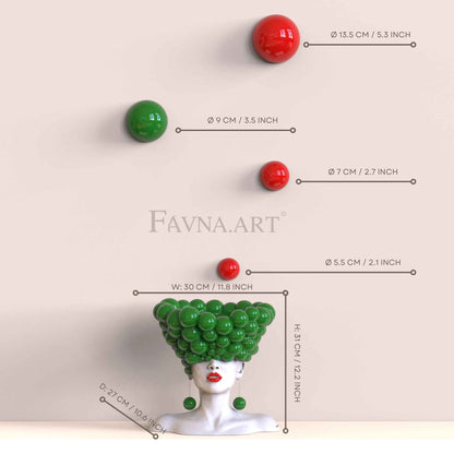 Conceptual Art Composition  “Thoughts”, Wall Art- Sculpture and wall-mounted half-spheres green