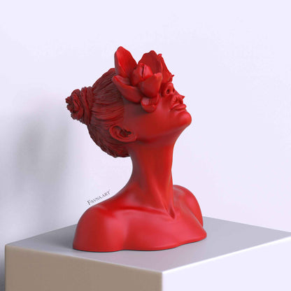Scultura Busto Donna «Figlia del Fauno» – colore rosso, da esposizione su tavolo | FAVNA.ART