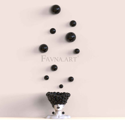 Conceptual Art Composition  “Thoughts”, Black Wall Art- Sculpture and wall-mounted spheres