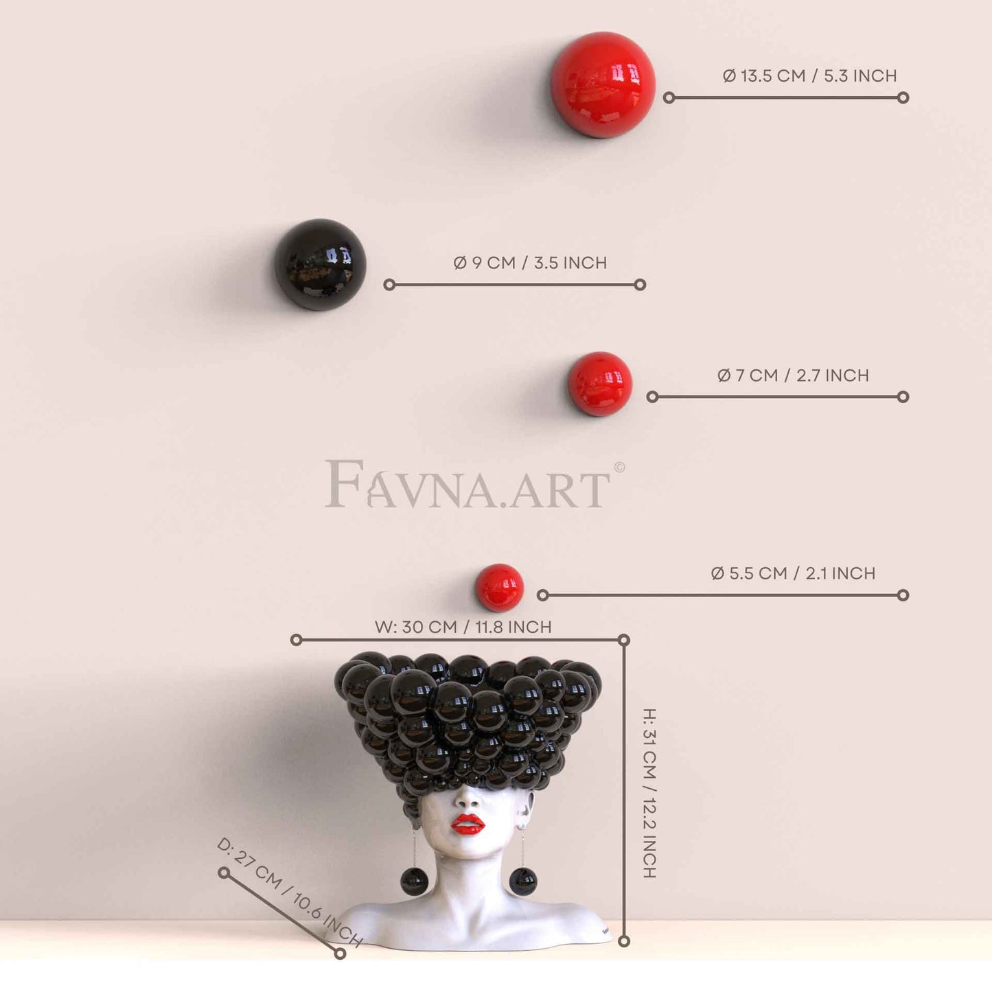 Conceptual Art Composition  “Thoughts”, Wall Art- Sculpture and wall-mounted half-spheres