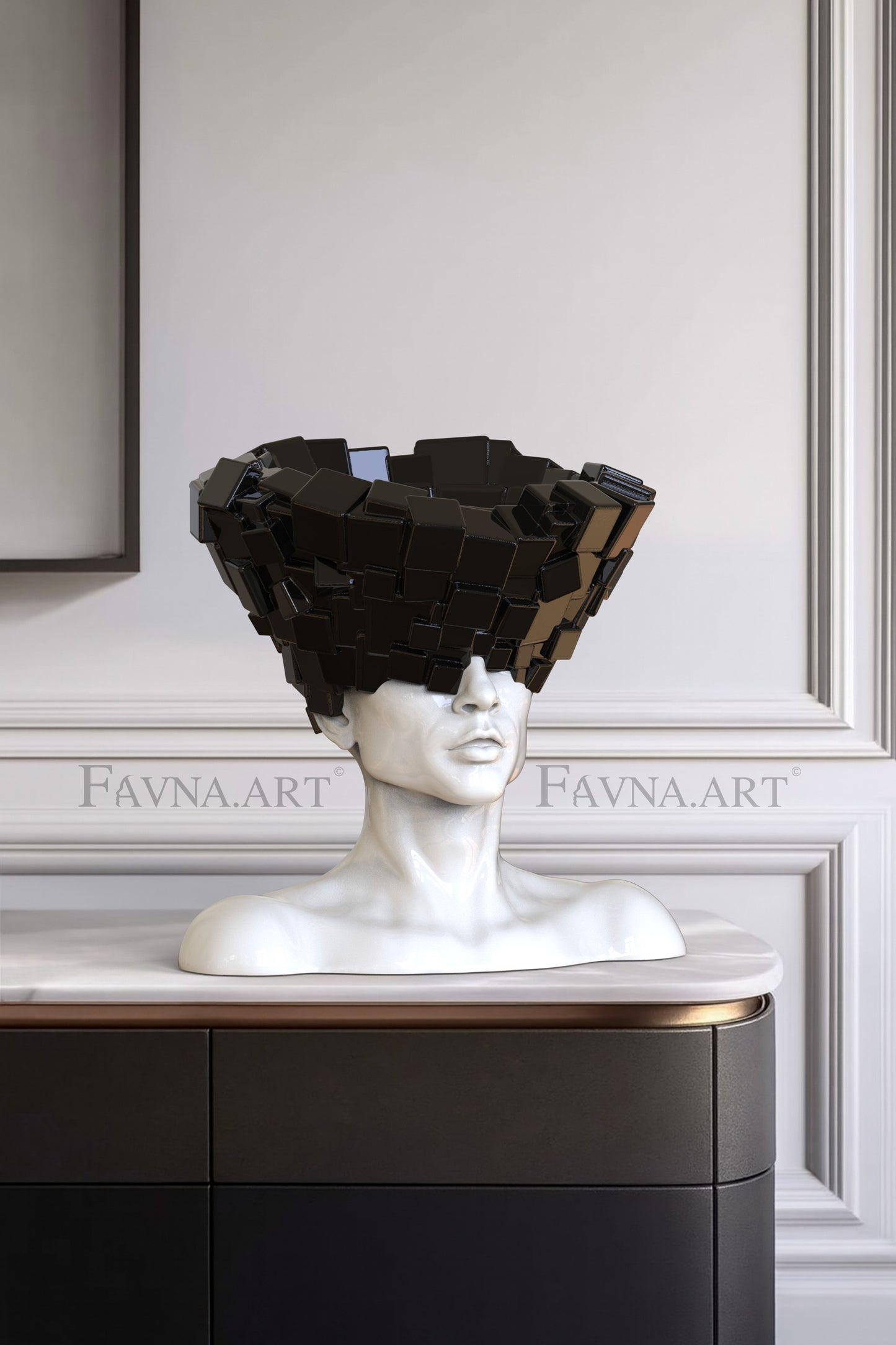 Conceptual Sculpture “Thoughts” — Man. Art Bust, black