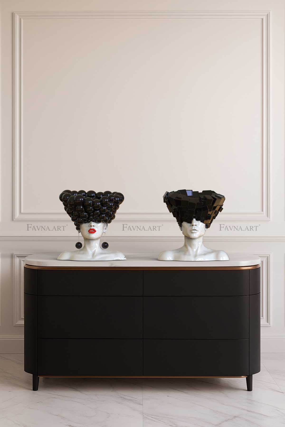 Conceptual abstract sculptural diptych composition “Thoughts” - Man and Woman set “Thoughts” | Abstract art | black and white