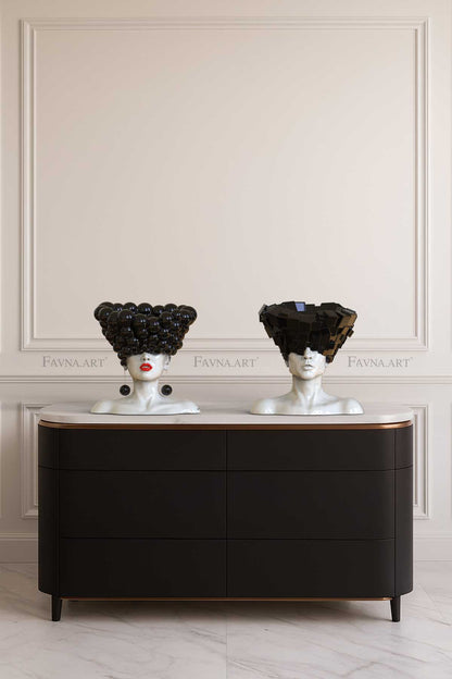 Conceptual abstract sculptural diptych composition “Thoughts” - Man and Woman set “Thoughts” | Abstract art | black and white