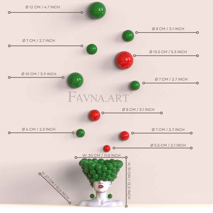 Conceptual Art Composition  “Thoughts”, Wall Art- Sculpture and wall-mounted half-spheres green