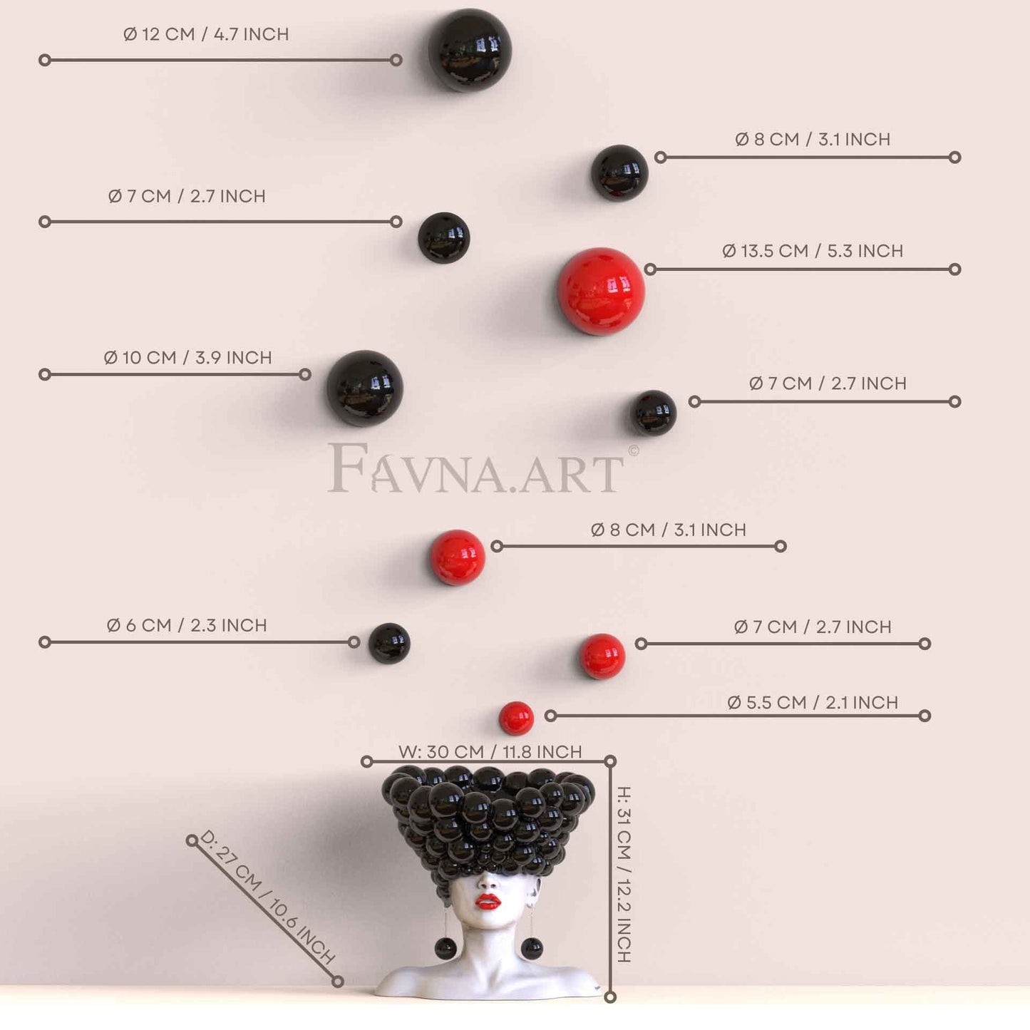 Conceptual Art Composition  “Thoughts”, Wall Art- Sculpture and wall-mounted half-spheres