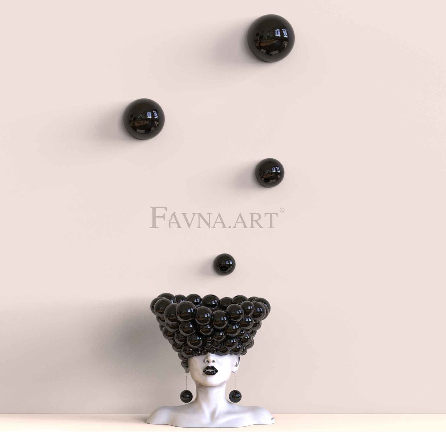 Conceptual Art Composition  “Thoughts”, Black Wall Art- Sculpture and wall-mounted spheres