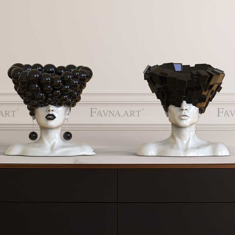 Conceptual abstract sculptural diptych composition “Thoughts” - Man and Woman set “Thoughts” | Abstract art | black and white