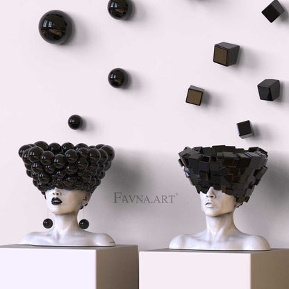 Сomposition sculpturale conceptuelle contemporaine - Pensées, avec 2 sculptures et 40 éléments muraux