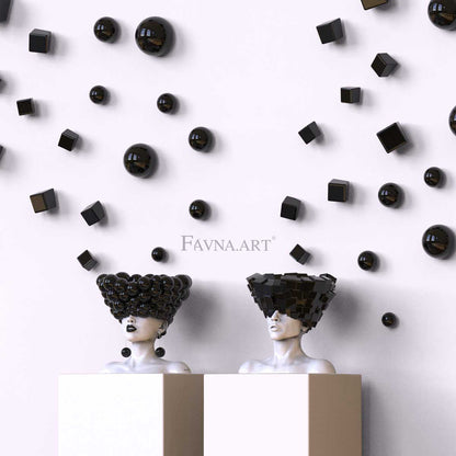 Сomposition sculpturale conceptuelle contemporaine - Pensées, avec 2 sculptures et 40 éléments muraux