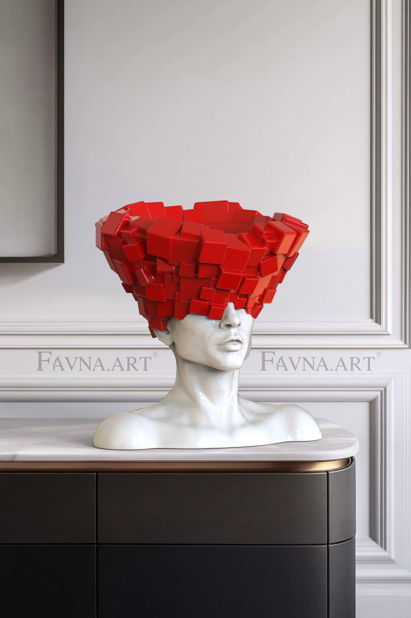 Conceptual Sculpture “Thoughts” — Man. Art Bust in red
