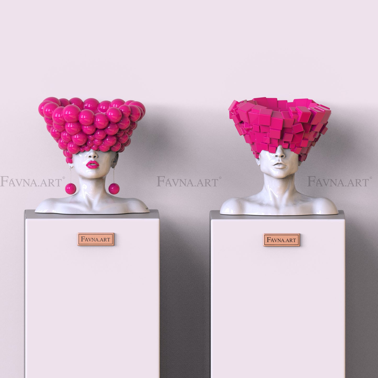 Conceptual Sculpture “Thoughts” — Man. Art Bust, barbie pink color