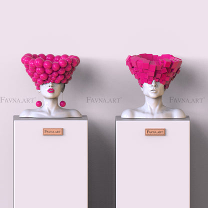 Conceptual Sculpture “Thoughts” — Man. Art Bust, barbie pink color