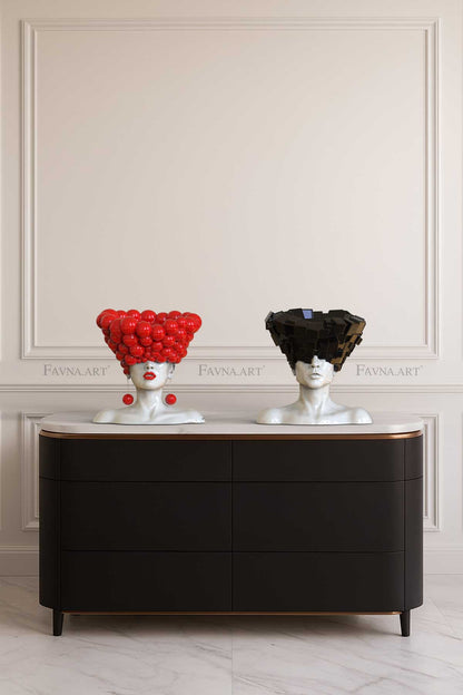 Art Composition — man and woman conceptual sculpture set “Thoughts” | Abstract art | red