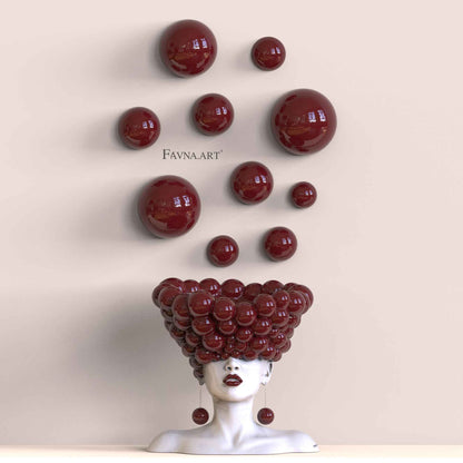 Conceptual sculpture "Thoughts" with bubble wall art – Artistic composition set for living room, red polka dots interior design