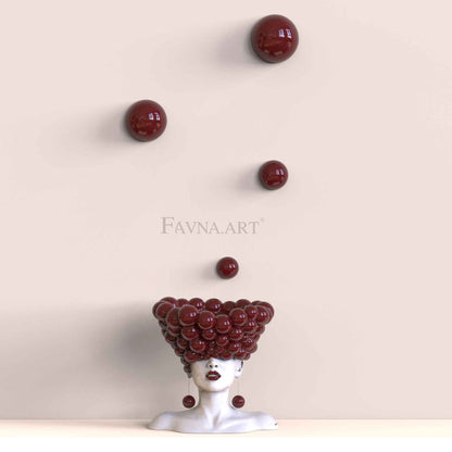 Conceptual sculpture "Thoughts" with bubble wall art – Artistic composition set for living room, red polka dots interior design