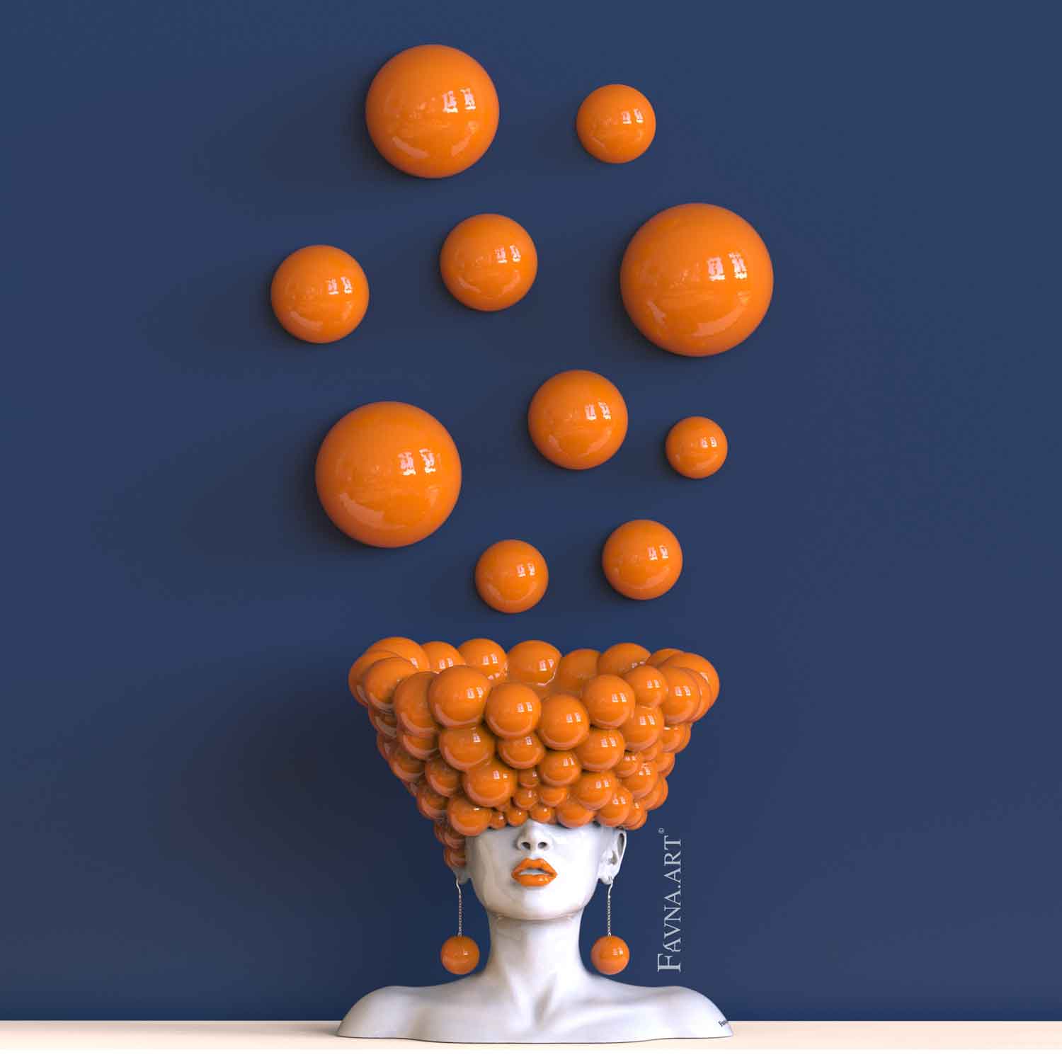 Modern art for living room, abstract contemporary statue female bust with wall art red balloon  "Thoughts" by Favna art