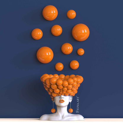 Modern art for living room, abstract contemporary statue female bust with wall art red balloon  "Thoughts" by Favna art