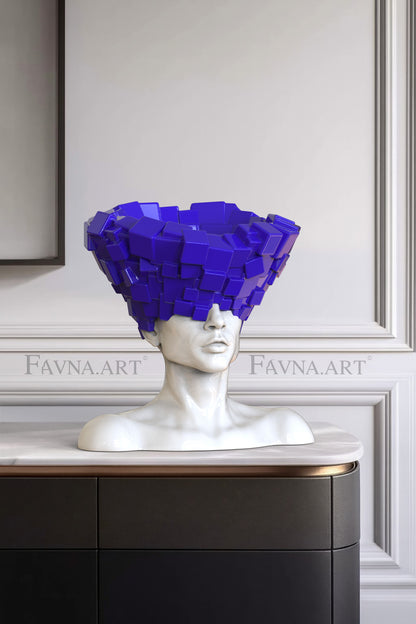 Conceptual Sculpture “Thoughts” — Man. Art Bust in blue