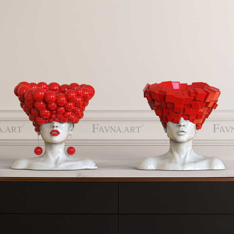 Art Composition — man and woman conceptual sculpture set “Thoughts” | Abstract art | red