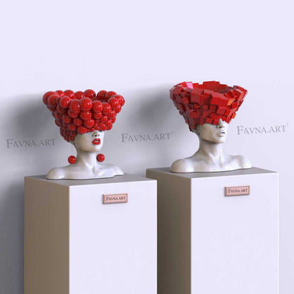 Abstract modern art sculpture in red color for interior, balloon and cubes design by Favna.Art