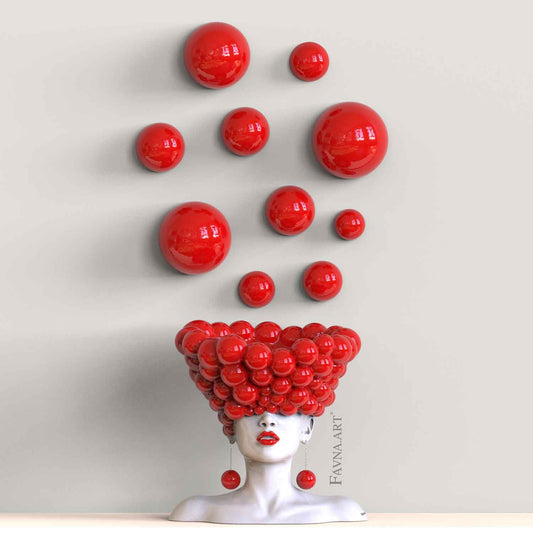 Modern art for living room, abstract contemporary statue female bust with wall art red balloon  "Thoughts" by Favna art