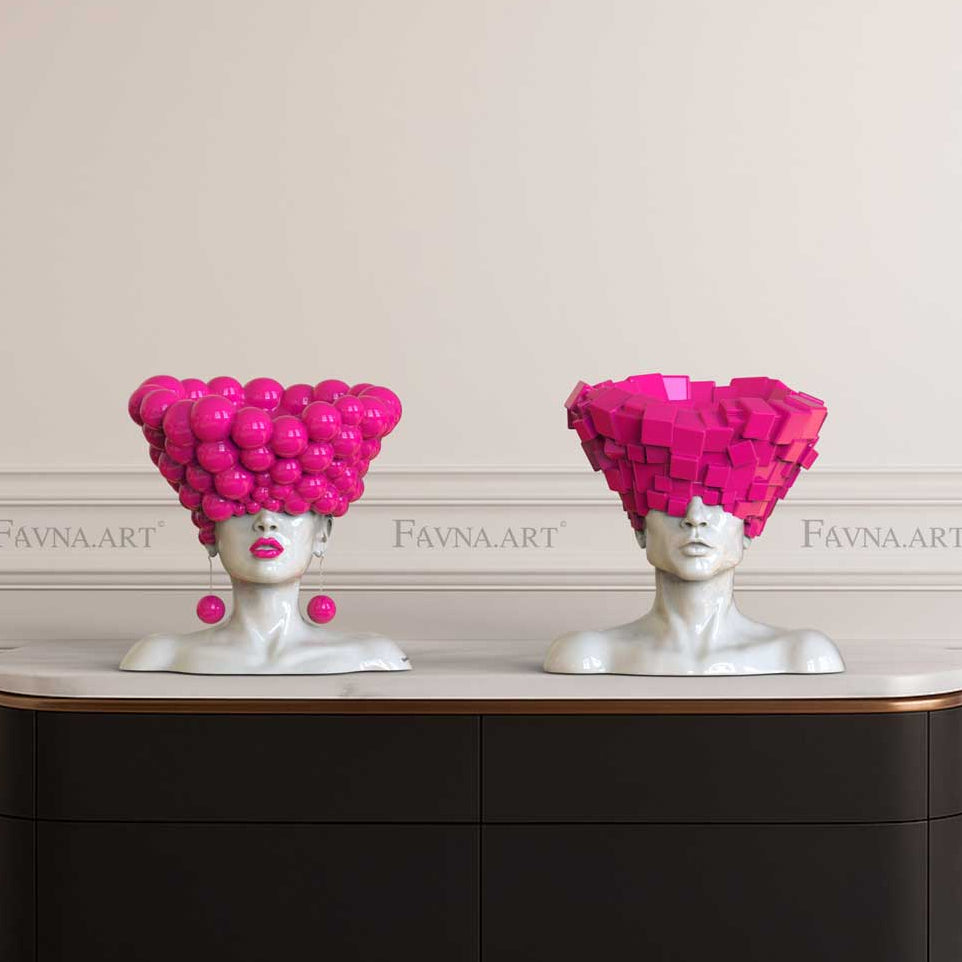 Art Composition — man and woman conceptual sculpture set “Thoughts” | Abstract art | barbie pink