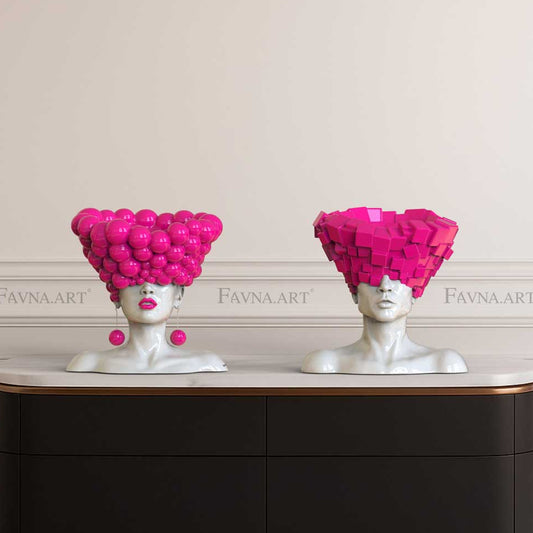 Art Composition — man and woman conceptual sculpture set “Thoughts” | Abstract art | barbie pink