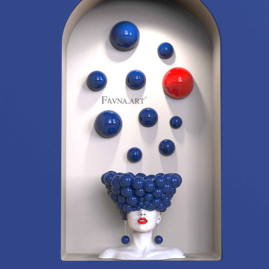 Contemporary sculpture composition “Thoughts” with 10 wall spheres, blue
