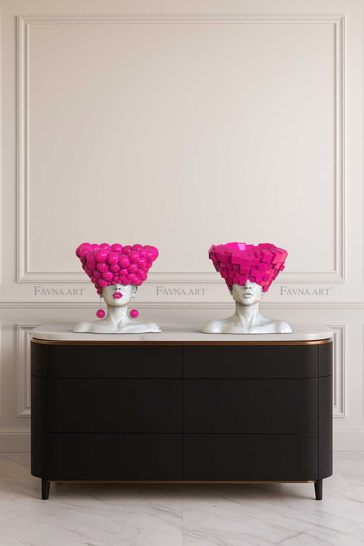 Art Composition — man and woman conceptual sculpture set “Thoughts” | Abstract art | barbie pink