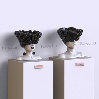 Conceptual abstract sculptural diptych composition “Thoughts” - Man and Woman set “Thoughts” | Abstract art | black and white