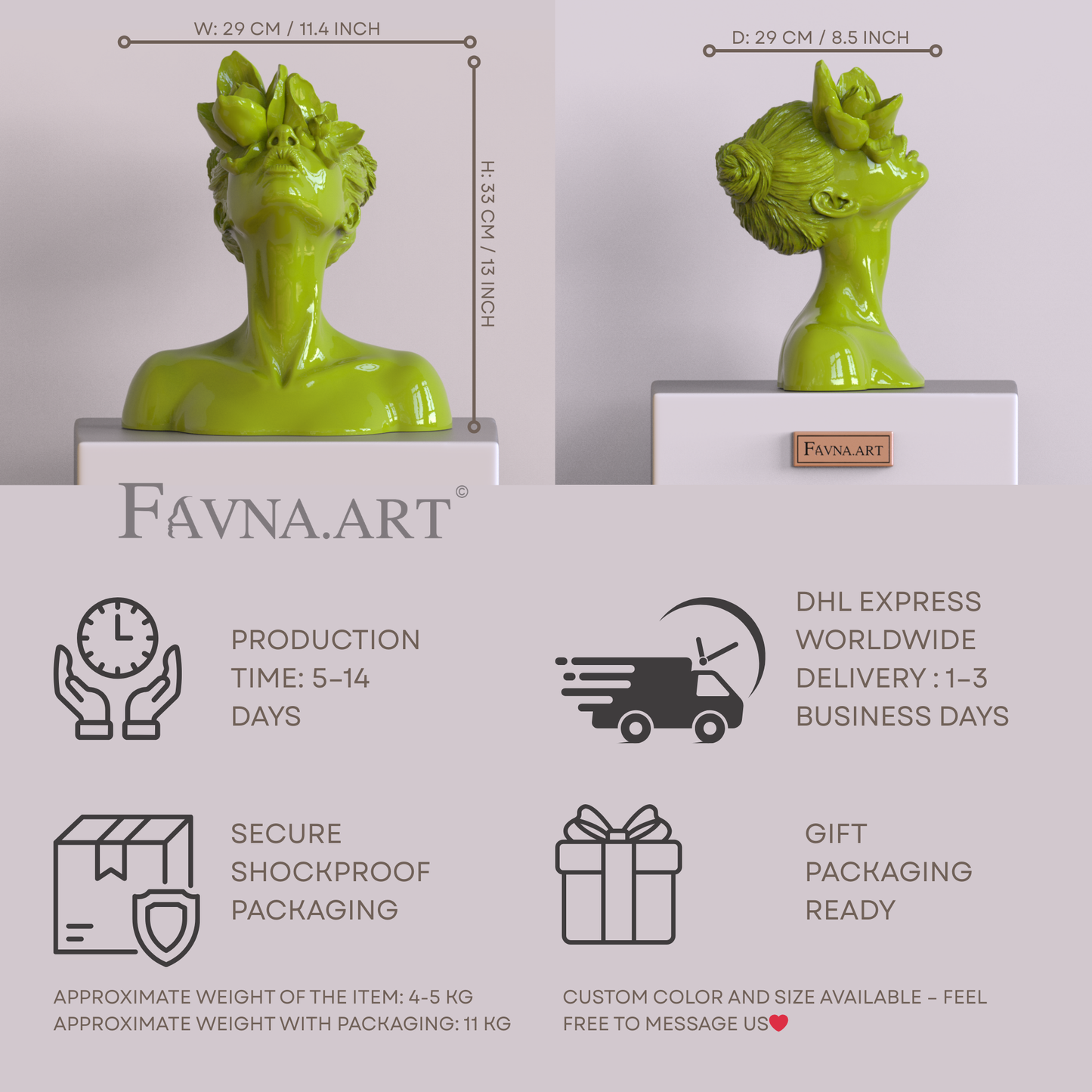 Scultura "Figlia del Fauno" in colore lime