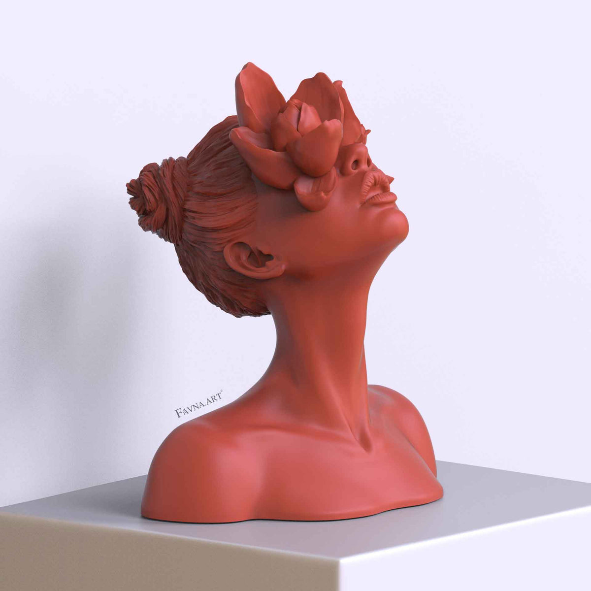 Contemporary Female Bust “Daughter of the Faun” – Coral, tabletop display | FAUNA ART