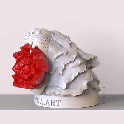 Meaningful art gift - statue Tiger with flower by Favna art